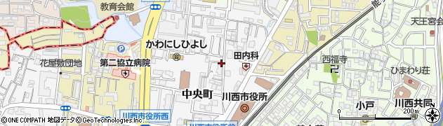 兵庫県川西市中央町周辺の地図
