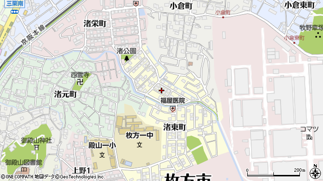〒573-1176 大阪府枚方市渚東町の地図
