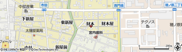 愛知県豊川市市田町財木周辺の地図