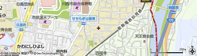 兵庫県川西市美園町周辺の地図