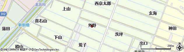 愛知県西尾市行用町（外野）周辺の地図