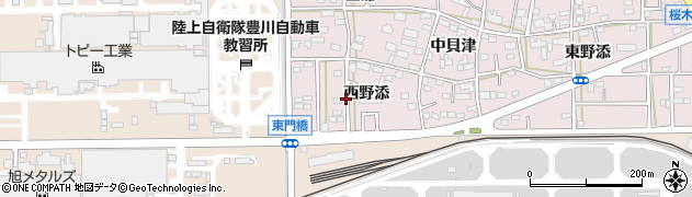 愛知県豊川市本野町西野添周辺の地図