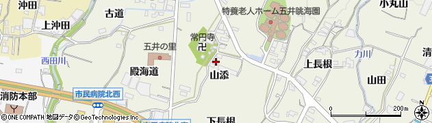 愛知県蒲郡市五井町（山添）周辺の地図