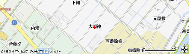 愛知県西尾市鎌谷町（大明神）周辺の地図