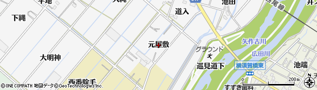 愛知県西尾市鎌谷町（元屋敷）周辺の地図