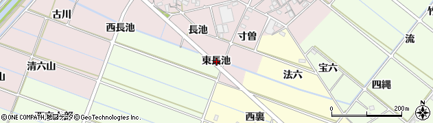 愛知県西尾市行用町（東長池）周辺の地図