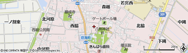 愛知県西尾市巨海町（宮岸）周辺の地図