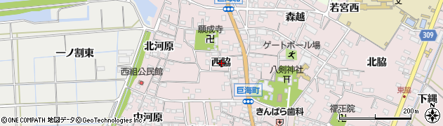 愛知県西尾市巨海町西脇周辺の地図