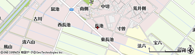 愛知県西尾市針曽根町（長池）周辺の地図