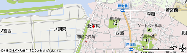 愛知県西尾市巨海町（北河原）周辺の地図