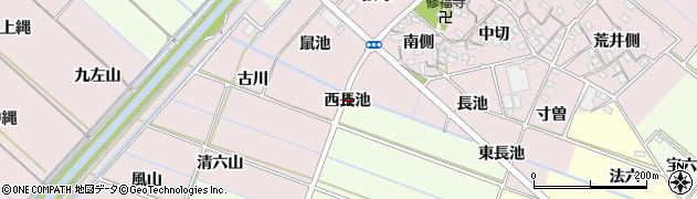 愛知県西尾市行用町（西長池）周辺の地図