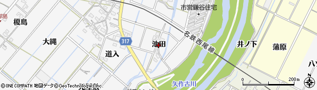 愛知県西尾市鎌谷町（池田）周辺の地図