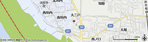 京都府城陽市枇杷庄（大三戸）周辺の地図