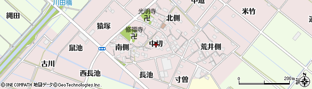 愛知県西尾市針曽根町（中切）周辺の地図