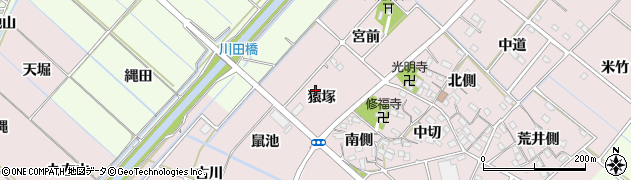 愛知県西尾市針曽根町猿塚周辺の地図