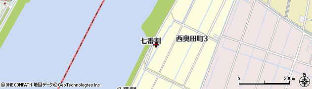 愛知県西尾市西奥田町（七番割）周辺の地図
