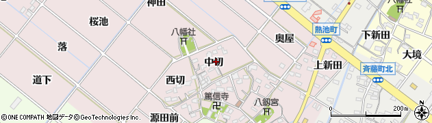 愛知県西尾市熱池町中切周辺の地図