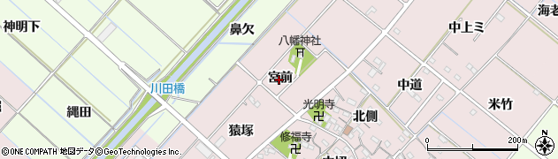 愛知県西尾市針曽根町宮前周辺の地図