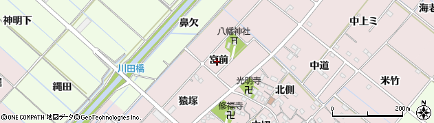 愛知県西尾市針曽根町（宮前）周辺の地図