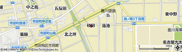 愛知県豊川市市田町砂田周辺の地図