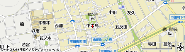 愛知県豊川市市田町（中之島）周辺の地図