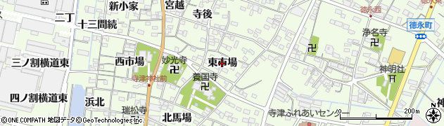 愛知県西尾市寺津町（東市場）周辺の地図