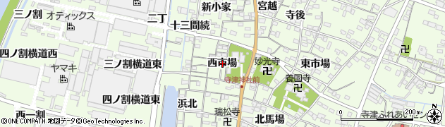 愛知県西尾市寺津町（西市場）周辺の地図
