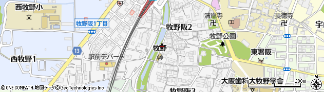 大阪府枚方市牧野阪周辺の地図
