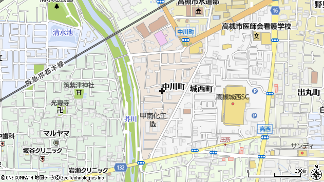 〒569-0066 大阪府高槻市中川町の地図