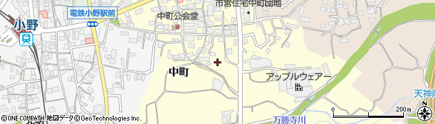 兵庫県小野市中町周辺の地図