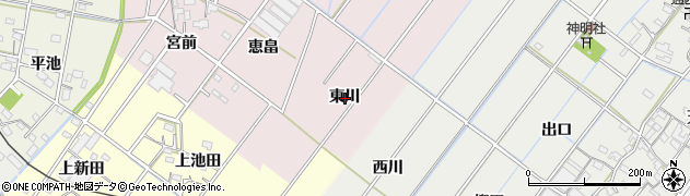 愛知県西尾市細池町（東川）周辺の地図