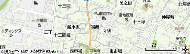 愛知県西尾市寺津町（宮越）周辺の地図