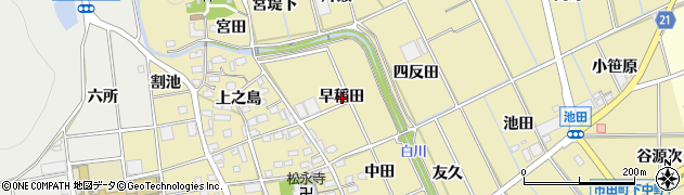 愛知県豊川市市田町早稲田周辺の地図