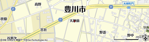 愛知県豊川市大崎町（天神前）周辺の地図
