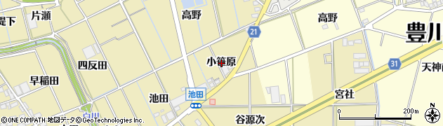 愛知県豊川市市田町小笹原周辺の地図
