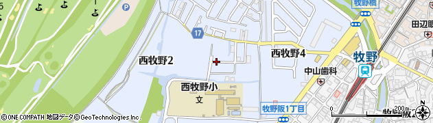 大阪府枚方市西牧野周辺の地図