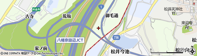 京都府八幡市美濃山（御毛通）周辺の地図