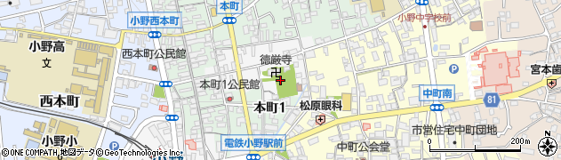 兵庫県小野市東本町周辺の地図