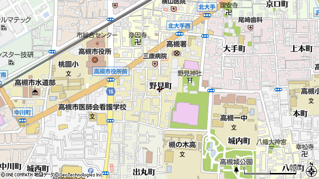 〒569-0077 大阪府高槻市野見町の地図