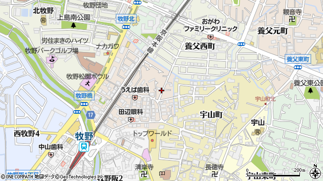 〒573-1142 大阪府枚方市牧野下島町の地図