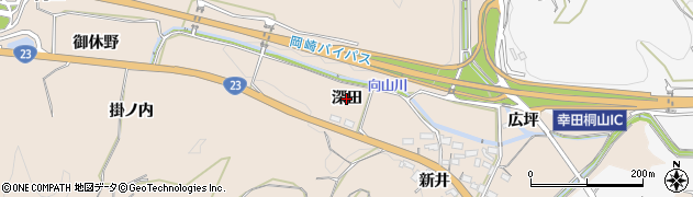 愛知県幸田町（額田郡）桐山（深田）周辺の地図