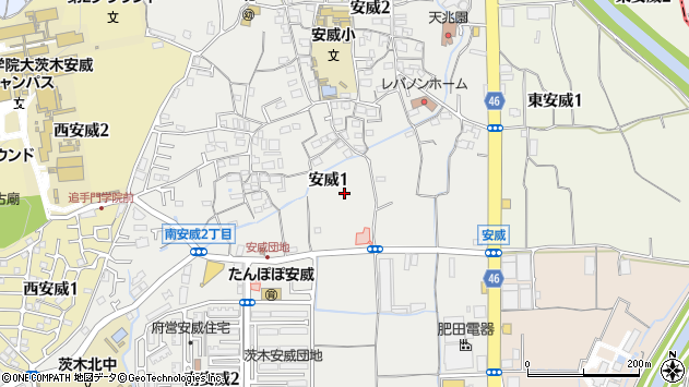 〒567-0001 大阪府茨木市安威の地図