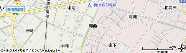 愛知県西尾市細池町郷西周辺の地図