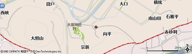 愛知県豊川市金沢町向平周辺の地図