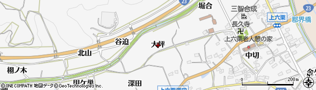 愛知県幸田町（額田郡）上六栗（大坪）周辺の地図
