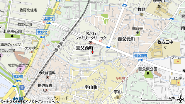 〒573-1141 大阪府枚方市養父西町の地図