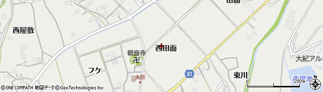 愛知県新城市富岡（西田面）周辺の地図
