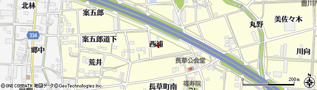 愛知県豊川市長草町西浦周辺の地図