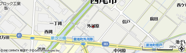 愛知県西尾市菱池町（外河原）周辺の地図