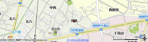 愛知県西尾市川口町（宮前）周辺の地図